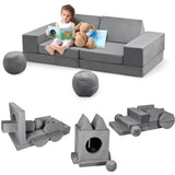 Garvee Modular Kids Sofa Set with Foam Cushion, Foldable Play Couch, Soft Fabric Cover, Balls & Tunnel for Playrooms - Dark Gray