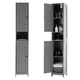 Garvee Industrial Style Bathroom Storage Column With Adjustable Shelves & Magnetic Door Rustic Wood Metal Slim Design Space-Saving Cabinet