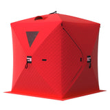Garvee Insulated Pop-Up Ice Fishing Tent, 3-4 Person Portable Hub-Style Tent, Windproof Thermal Shanty, 420D 3-Layer Fabric, Winter Fishing, Compact, Lightweight - Red