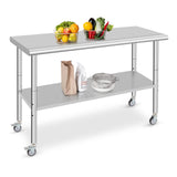 Garvee Stainless Steel Table with Backsplash 60x24 Inches Adjustable Commercial Kitchen Workbench in Silver