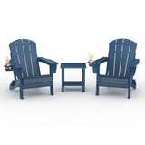 Garvee Folding Adirondack Chair Set of 2 with Side Table, All-Weather HDPE Outdoor Chairs, Navy Blue, 30"D x 29"W x 35.5"H - Navy Blue