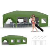 Garvee 10x30 Pop-Up Awning with 8 Sidewalls - Heavy Duty Outdoor Tent, Portable Rolling Bag, Adjustable Height, Green - Green