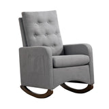 Garvee Modern Rocking Chair Bärchen Fabric High Backrest Side Pocket Rubberwood Legs Nursery Living Room Nursing Chair Light Grey - Light Grey