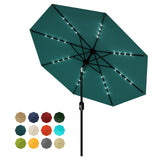 Garvee 9 FT Patio Umbrella with Solar Lights, Outdoor Table Umbrella, Light Blue, Waterproof, UV Protection, 8 Durable Ribs, Tilt & Crank Mechanism - Light Blue