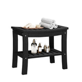 Garvee HDPE Shower Bench with Storage Shelf Waterproof Shower Seat Stool Chair for Bathroom Bathtub Indoor Outdoor Use Space-Saving No Maintenance - Black
