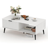 Garvee Coffee Table 41.34inch Farmhouse With Drawer Sliding Wave Pattern Door White Modern Tea Table Wooden Dining Center Table Living Room - White A06124 I
