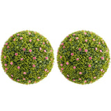 Garvee XXL Buchsbaumkugel 2er-Set Artificial Plants with Pink Flowers, UV-Resistant Weatherproof PE Material for Garden Balcony Wedding, Ø42 cm, Green and Red