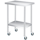 Garvee Stainless Steel Prep Table With Adjustable Undershelf And 4 Caster Wheels For Commercial Kitchens And Outdoor Use, 24x18 Inches, Silver - 18*24