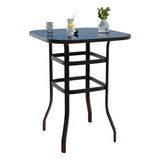 Garvee 31.5 Inch Outdoor Patio Bar Table with Tempered Glass Top, Weather-Resistant Metal Frame, High Bistro Table for Deck, Porch, Garden, Poolside, Black