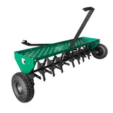 Garvee 48 in Lawn Core Aerator Tow Behind Heavy Duty Carbon Steel with 3 in Spikes Inflatable Wheels for Yard Garden Grass Farm Green