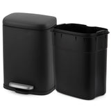 Garvee Trash Can 5L Odor Control Stainless Steel Indoor Garbage Bin with Silent Closing Lid & Foot Pedal for Bathroom Kitchen Home Office Grey - Black-5L