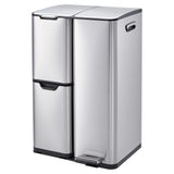 Garvee 3in1 Trash Can 16 Gal Triple Compartment Stainless Steel Kitchen Garbage Bin Silver - Silver
