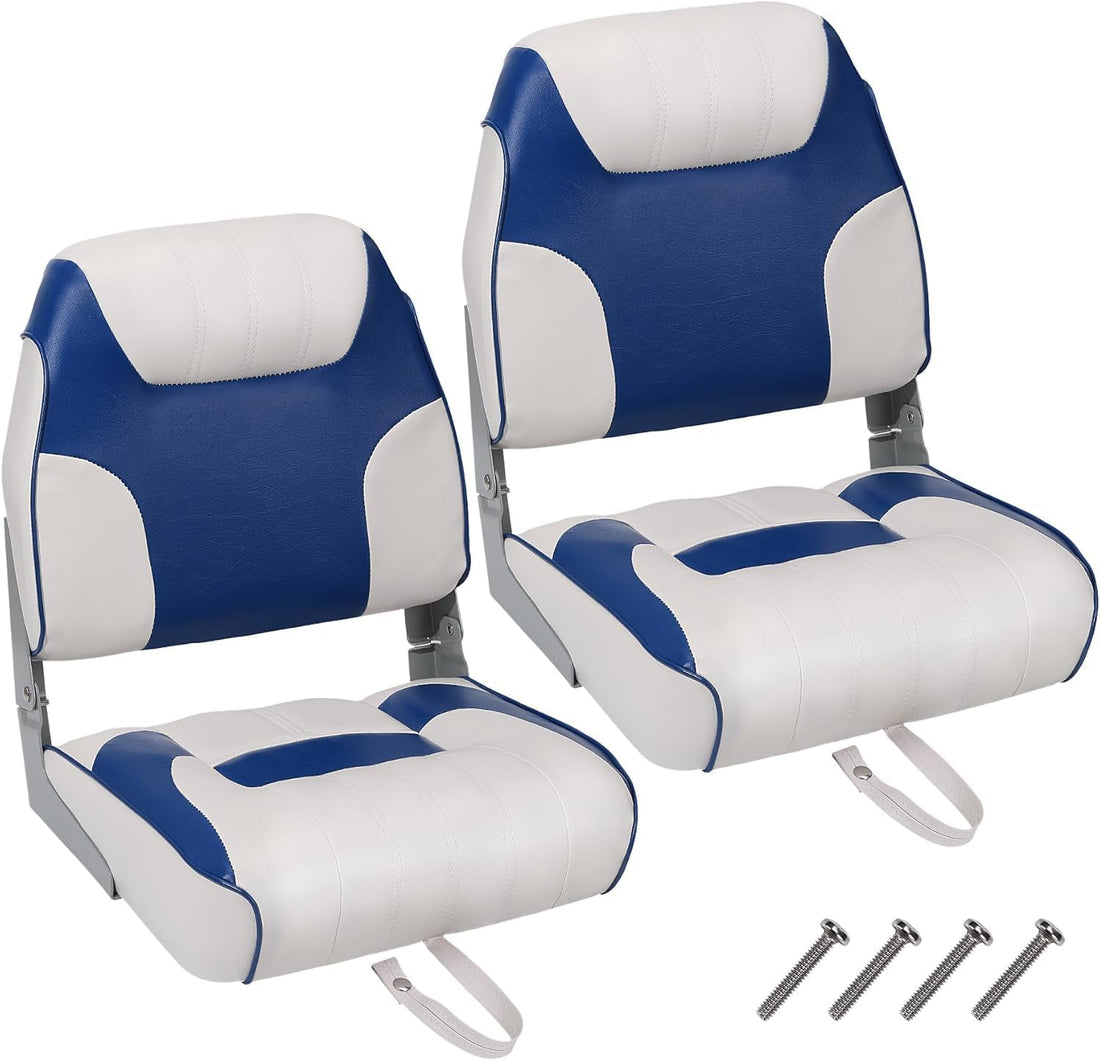 Garvee 2 Pack Boat Seats Low Back, Fold-Down Fishing Boat Chair, Thickened Sponge Padding, Stainless Steel Screws, Weather-Resistant PVC, Aluminum Hinges, Suitable for Sightseeing, Speedboat, Canoe