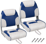 Garvee 2 Pack Boat Seats Low Back, Fold-Down Fishing Boat Chair, Thickened Sponge Padding, Stainless Steel Screws, Weather-Resistant PVC, Aluminum Hinges, Suitable for Sightseeing, Speedboat, Canoe - Low Back Royal Blue And White Stitching