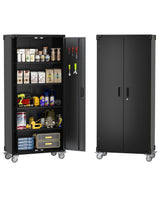 Garvee Metal Storage Cabinet with Wheels, Lockable Steel Tool Cabinet with Pegboard for Garage, Home, Office, 72x31.5x16.5 in, Deep Black