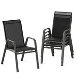 Garvee Patio Chairs Set of 4 Outdoor Stackable Dining Chairs with Textilene Fabric for Backyard Poolside Garden Balcony Black - Black