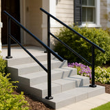 Garvee Hand Rails Adjustable Black Metal Handrail for Outdoor Steps Porch Deck Garden 5 Step 1 Pack - Black