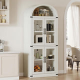 Garvee Arched Bookshelf with Doors Farmhouse Bookcase for Living Room Kitchen Office 71.4in Tall White - White