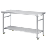 Garvee Portable Stainless-Steel Work Table, 2-Tier Fold-Up Design, Adjustable Shelf for Kitchen & Campsite, Multiple Sizes, Silver - Silver