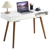 Garvee Modern Home Office Desk, Mid Century Modern Writing Desk with Drawer, Solid Wood Legs, Open Storage, White+walnut - White