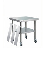 Garvee Stainless Steel Work Table, 24x24x26 Inch Commercial Food Prep Worktable with Wheels, Detachable 3-Sided Backsplash & Height-Adjustable Shelf, Heavy Duty Workbench for Kitchen Restaurant Garage - Detachable 3-Sided Backsplash