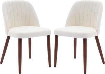 Garvee Set of 2 Mid-Century Modern Fabric Upholstered Dining Chairs with Padded and Solid Wood Legs, Beige