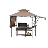 Garvee 8x5 Grill Gazebo Outdoor BBQ Canopy With Adjustable Dual Side Awnings, Shelves, Hooks, Khaki, Heavy Duty Steel Frame - Khaki