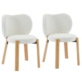 Garvee Dining Chairs 2-Pack Teddy Fabric Heart Backrest Modern Shell Chair Solid Wood Legs Cozy Living Bedroom 55.5x59.5x81 cm Beige