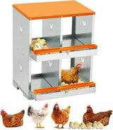 Garvee Chicken Nesting Box with Large Vented Hole, Two-Tier Metal Egg Laying Box, 4 Compartments, Orange, Durable Weatherproof, Spacious Comfortable - Orange