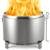 Garvee 27" Smokeless Fire Pit with Air Switch, Handle, Portable Stainless Steel, Fixed Stand, Ash Pan, for Camping & Patio - Silver