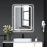 Garvee 40x28 Inch Rectangular LED Bathroom Mirror with Front & Backlight, Dimmable, Anti-Fog, Shatter-Proof, Memory Function, Horizontal/Vertical Mount, Modern Design - Rectangular