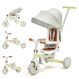 Garvee 7-in-1 Foldable Baby Tricycle with Push Handle Toddler Trike 360° Rotatable Seat Safety Harness Removable Canopy Adjustable Canopy Kids Balance Bike Stroller Modes