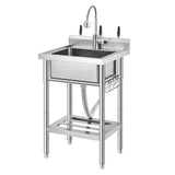 Garvee Commercial Stainless Steel Utility Sink with Faucet, Adjustable Legs, Storage Shelf for Kitchen, Garage, Outdoor, Farm, Silver - Silver