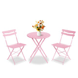 Garvee 3 Piece Patio Bistro Set Folding Metal Outdoor Furniture for Balcony Yard Garden Pink Compact Durable - Pink