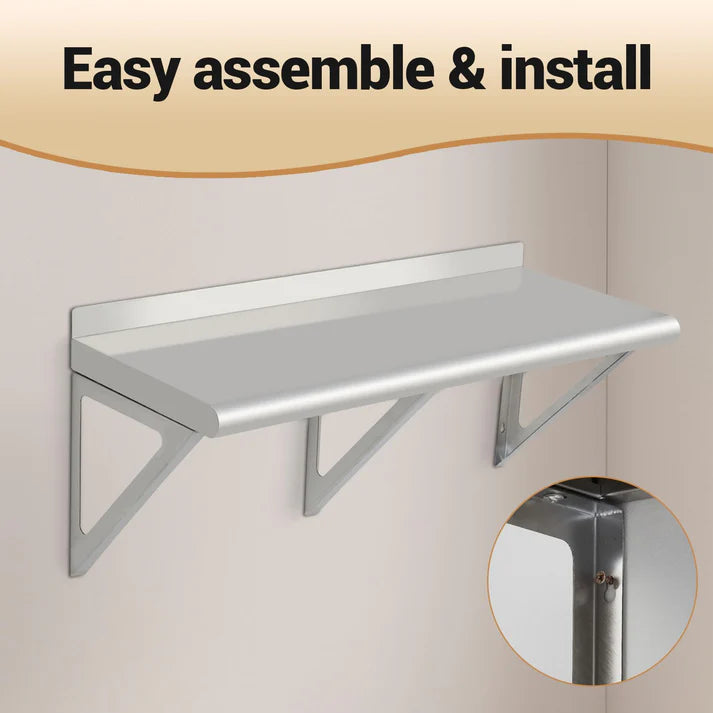 Garvee 72x12x12 Inch Stainless Steel Wall Shelf NSF Certified, Commercial Wall Mounted Kitchen Shelf for Restaurant, Garage, Laundry, Utility Room, Equipment Storage, Metal Shelving
