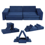 Garvee Children's Play Sofa 8PCS Foam Blocks Modular Soft Furniture Comfortable Safe Easy-Clean Versatile for Boys and Girls Playroom - Navy Blue
