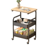 Garvee 3-Tier Metal Kitchen Cart with Wood Shelf, Wire Baskets, Locking Wheels for Kitchen & Office, Space-Saving Design, Powder-Coated Steel - Black