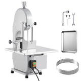 Garvee 1100W Commercial Electric Meat & Bone Band Saw with Stainless Steel Table, Adjustable Thickness, Includes 5 Blades, Frozen Meat Cutter for Butcher Shops & Restaurants, 19.3"x15", Silver