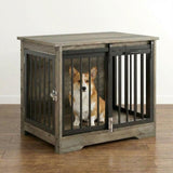 Garvee 32 Inch Dog Crate Furniture Wooden Dog Kennel Indoor with Doors Wheels Side End Table Heavy Duty Medium Large Dogs