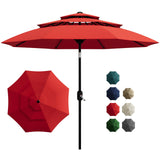 Garvee 10Ft 3-Tier Patio Umbrella, Outdoor Table Umbrella with Vents, Easy Crank & Push Button Tilt, Dark Red for Pool, Deck, Yard, Garden - Dark Red