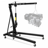 Garvee 2 Ton Engine Hoist Folding Hydraulic Cherry Picker Heavy-Duty Shop Crane 6 Caster Wheels Adjustable Boom Black - Black