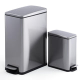 Garvee 12 Gal And 2.6 Gal Stainless Steel Trash Can Combo Set With Removable Inner Bucket And Step On Foot Pedal For Kitchen And Bathroom Silver - Silver