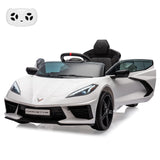 Garvee 12V Kids Ride On Car Licensed Corvette Electric Sports Car With Remote Control, Visual Dashboard, LED Lights, White - White