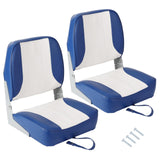 Garvee Boat Folding Seats Pack of 2 - Ergonomic Low Back, Thick Foam Cushion, Molded Plastic Frame, Waterproof UV Resistant, Captain Chairs for Fishing and Cruising - Azul