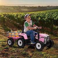 Garvee Ride - P Series: 12V Electric Tractor & Trailer for Kids, 3-6 Yrs - With RC - Pink / 25W