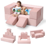 Garvee Kids Play Couch 6Pcs Modular Kids Play Sofa Toddler Foam Sofa Pink for Playroom Bedroom 39.37"W x 19.70"D x 15.75"H - Pink