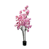 Garvee Artificial Cherry Blossom Tree With Adjustable Branches And Sturdy Pot For Home And Office Decoration, Pink, Medium Size - Double Pole 150Cm 3-Layer