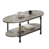 Garvee 47.2'' Oval Coffee Table With Storage Shelf, Mid-Century Retro Design, Rustic Grey Wood Grain, Living Room & Office