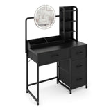 Garvee Small Vanity Desk with Lighted Round Mirror and Power Outlet, Makeup Vanity Table for Bedroom, Black, Compact Size - Black
