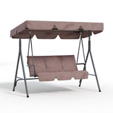 Garvee Outdoor Porch Swing with Adjustable Canopy, 3-Seat Metal Frame Patio Swing for Garden, Backyard & Poolside, Heavy Duty, Black - Brown